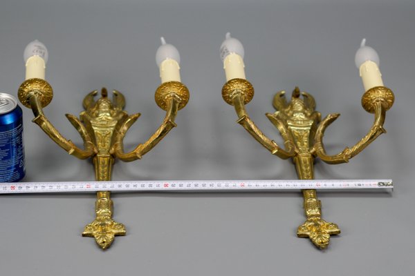 French Empire Style Gilt Bronze 2-Light Sconces, Early 20th Century, Set of 2-KEG-1192990