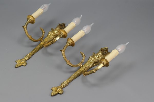 French Empire Style Gilt Bronze 2-Light Sconces, Early 20th Century, Set of 2-KEG-1192990