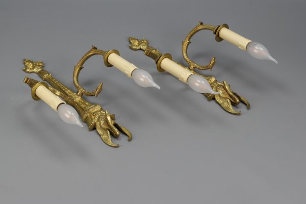 French Empire Style Gilt Bronze 2-Light Sconces, Early 20th Century, Set of 2-KEG-1192990