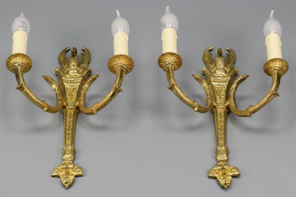 French Empire Style Gilt Bronze 2-Light Sconces, Early 20th Century, Set of 2-KEG-1192990