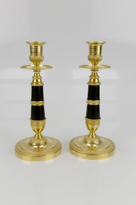 French Empire Style Gilt Bronze and Patinated Brass Candlesticks, Set of 2-KEG-796224