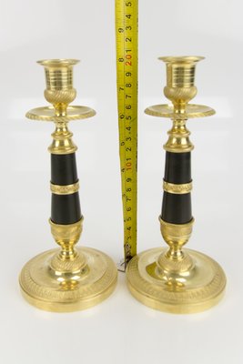 French Empire Style Gilt Bronze and Patinated Brass Candlesticks, Set of 2-KEG-796224