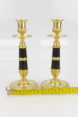 French Empire Style Gilt Bronze and Patinated Brass Candlesticks, Set of 2-KEG-796224