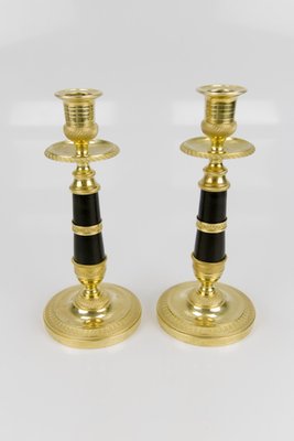 French Empire Style Gilt Bronze and Patinated Brass Candlesticks, Set of 2-KEG-796224