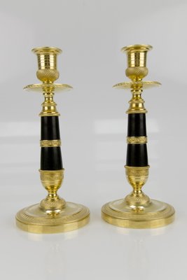 French Empire Style Gilt Bronze and Patinated Brass Candlesticks, Set of 2-KEG-796224