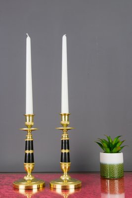 French Empire Style Gilt Bronze and Patinated Brass Candlesticks, Set of 2-KEG-796224