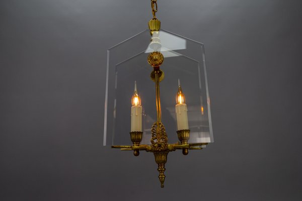 French Empire Style Glass and Bronze Pendant Light, 1950s-KEG-1721356