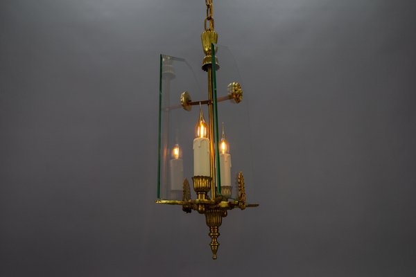 French Empire Style Glass and Bronze Pendant Light, 1950s-KEG-1721356