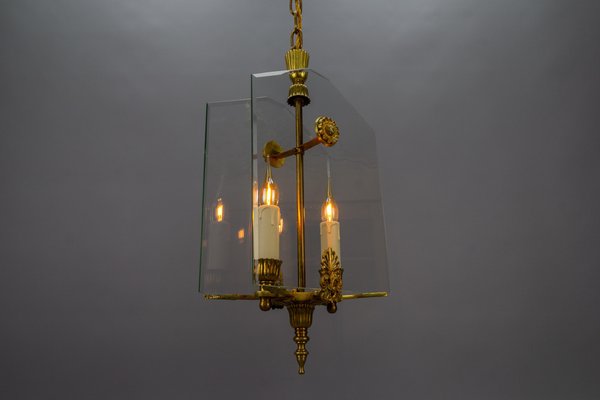 French Empire Style Glass and Bronze Pendant Light, 1950s-KEG-1721356