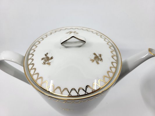 French Empire Style Porcelain Tea Service Decorated with Fine Gold from Sologne, 20th Century, Set of 15-QCI-2034725