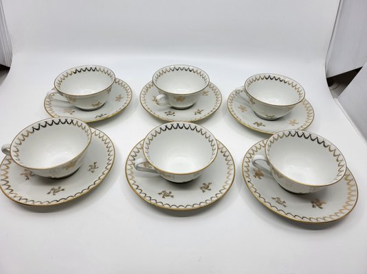 French Empire Style Porcelain Tea Service Decorated with Fine Gold from Sologne, 20th Century, Set of 15-QCI-2034725