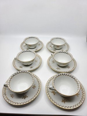 French Empire Style Porcelain Tea Service Decorated with Fine Gold from Sologne, 20th Century, Set of 15-QCI-2034725