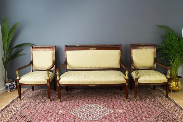 French Empire Style Walnut Table and Chairs, 1920s, Set of 8-KEG-1771119