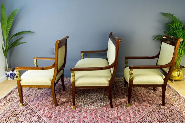 French Empire Style Walnut Table and Chairs, 1920s, Set of 8-KEG-1771119