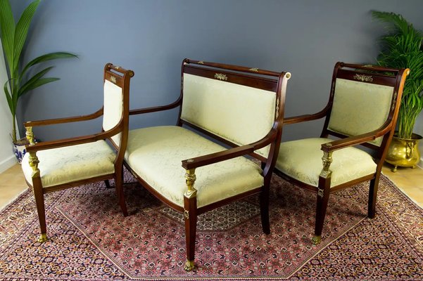 French Empire Style Walnut Table and Chairs, 1920s, Set of 8-KEG-1771119