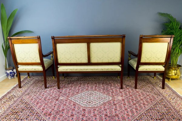 French Empire Style Walnut Table and Chairs, 1920s, Set of 8-KEG-1771119