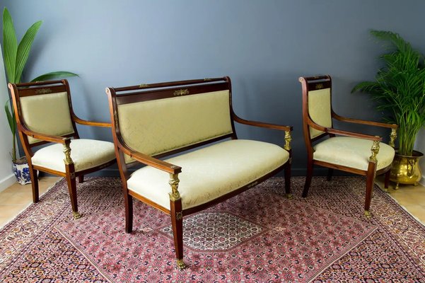 French Empire Style Walnut Table and Chairs, 1920s, Set of 8-KEG-1771119