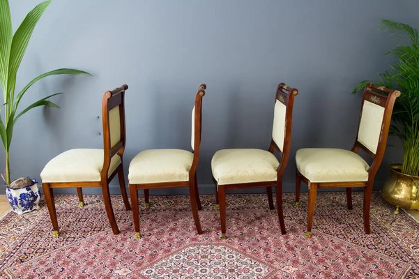 French Empire Style Walnut Table and Chairs, 1920s, Set of 8-KEG-1771119