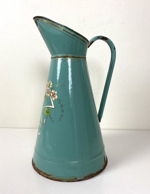 French Enamel Water Jug with Flower Decor, 1930s-WZZ-1279865