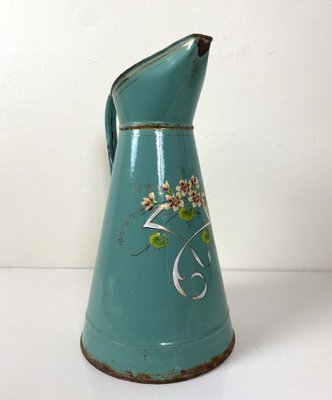 French Enamel Water Jug with Flower Decor, 1930s-WZZ-1279865