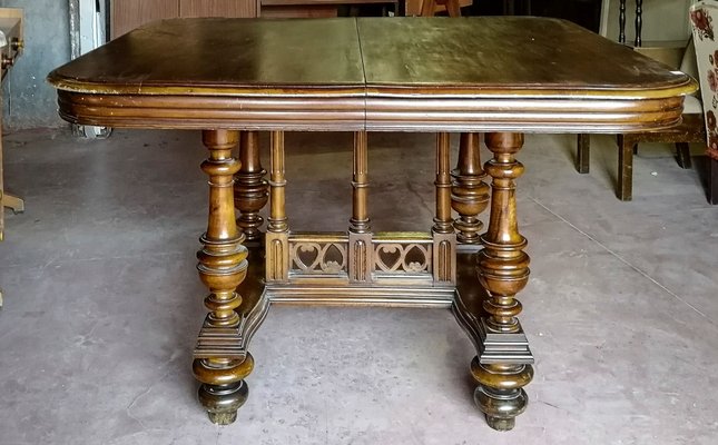 French Extendable Solid Walnut Dining Table, 1880s-RAQ-640633