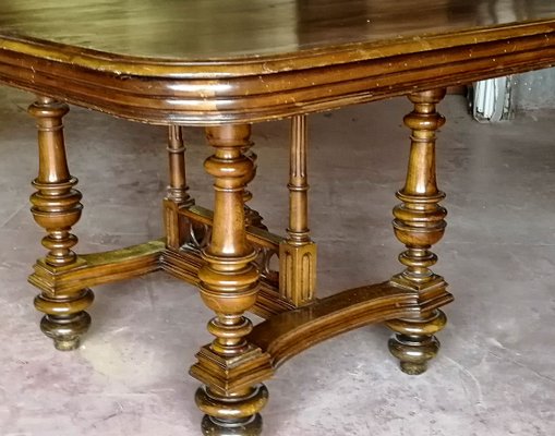 French Extendable Solid Walnut Dining Table, 1880s-RAQ-640633