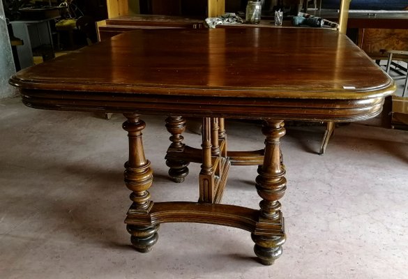 French Extendable Solid Walnut Dining Table, 1880s-RAQ-640633