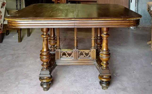 French Extendable Solid Walnut Dining Table, 1880s-RAQ-640633