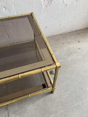 French Faux Bamboo, Mirrored Brass & Smoked Glass Two-Tier Coffee Table by Maison Baguès, 1960s-DHH-893709