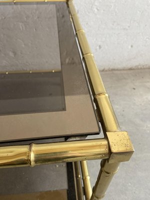 French Faux Bamboo, Mirrored Brass & Smoked Glass Two-Tier Coffee Table by Maison Baguès, 1960s-DHH-893709