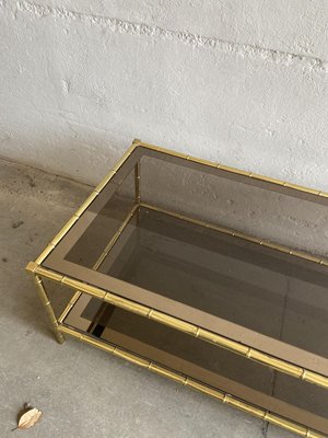 French Faux Bamboo, Mirrored Brass & Smoked Glass Two-Tier Coffee Table by Maison Baguès, 1960s-DHH-893709