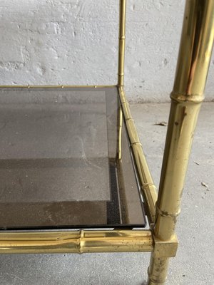 French Faux Bamboo, Mirrored Brass & Smoked Glass Two-Tier Coffee Table by Maison Baguès, 1960s-DHH-893709