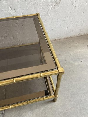 French Faux Bamboo, Mirrored Brass & Smoked Glass Two-Tier Coffee Table by Maison Baguès, 1960s-DHH-893709