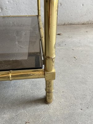 French Faux Bamboo, Mirrored Brass & Smoked Glass Two-Tier Coffee Table by Maison Baguès, 1960s-DHH-893709