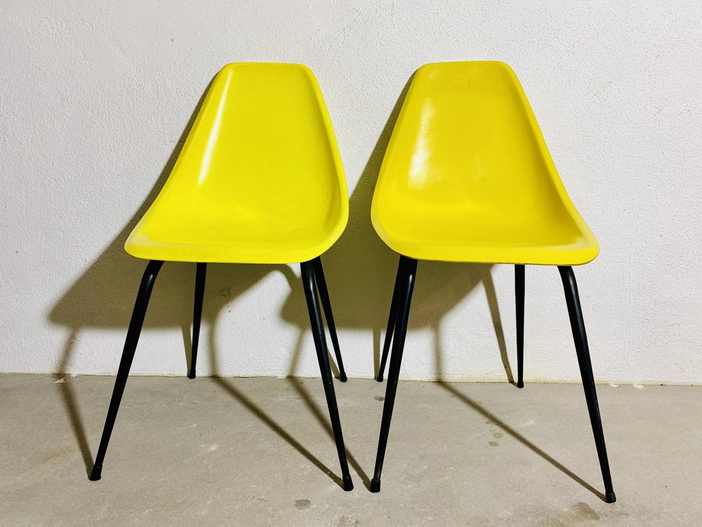 French Fiberglass Stelle Chairs by Rene Jean Caillette for Steiner, 1950, Set of 2