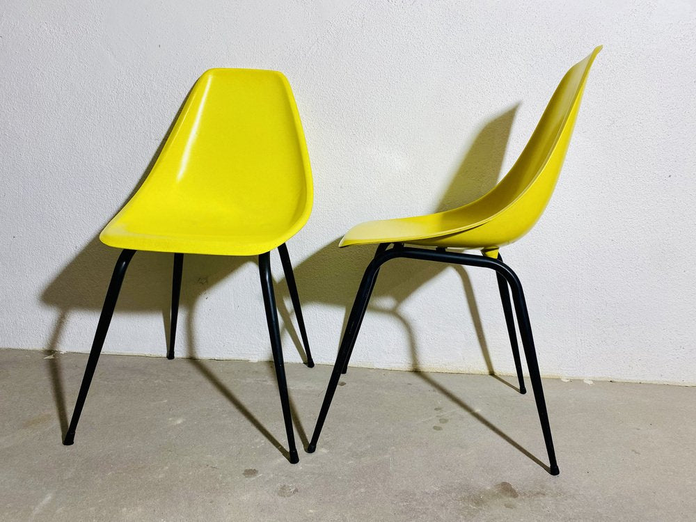 French Fiberglass Stelle Chairs by Rene Jean Caillette for Steiner, 1950, Set of 2