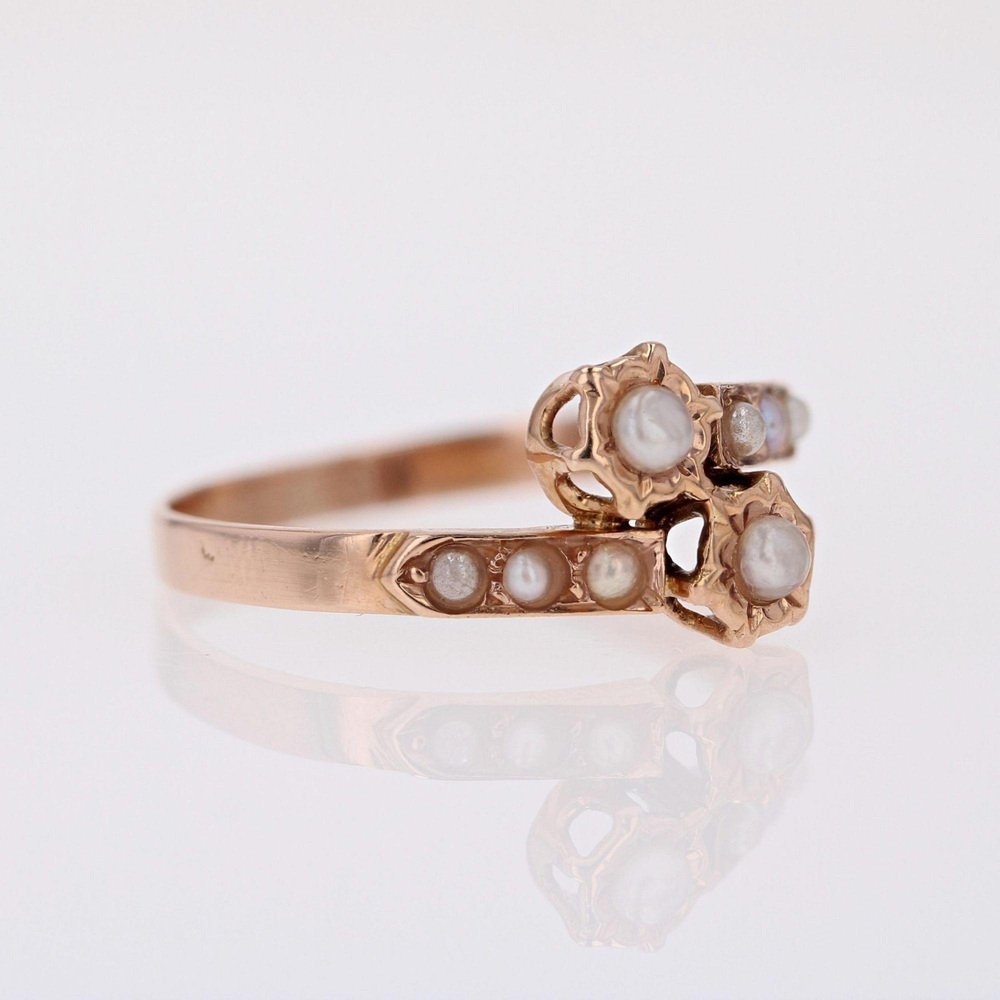 French Fine Pearls 18 Karat Rose Gold You and Me Ring