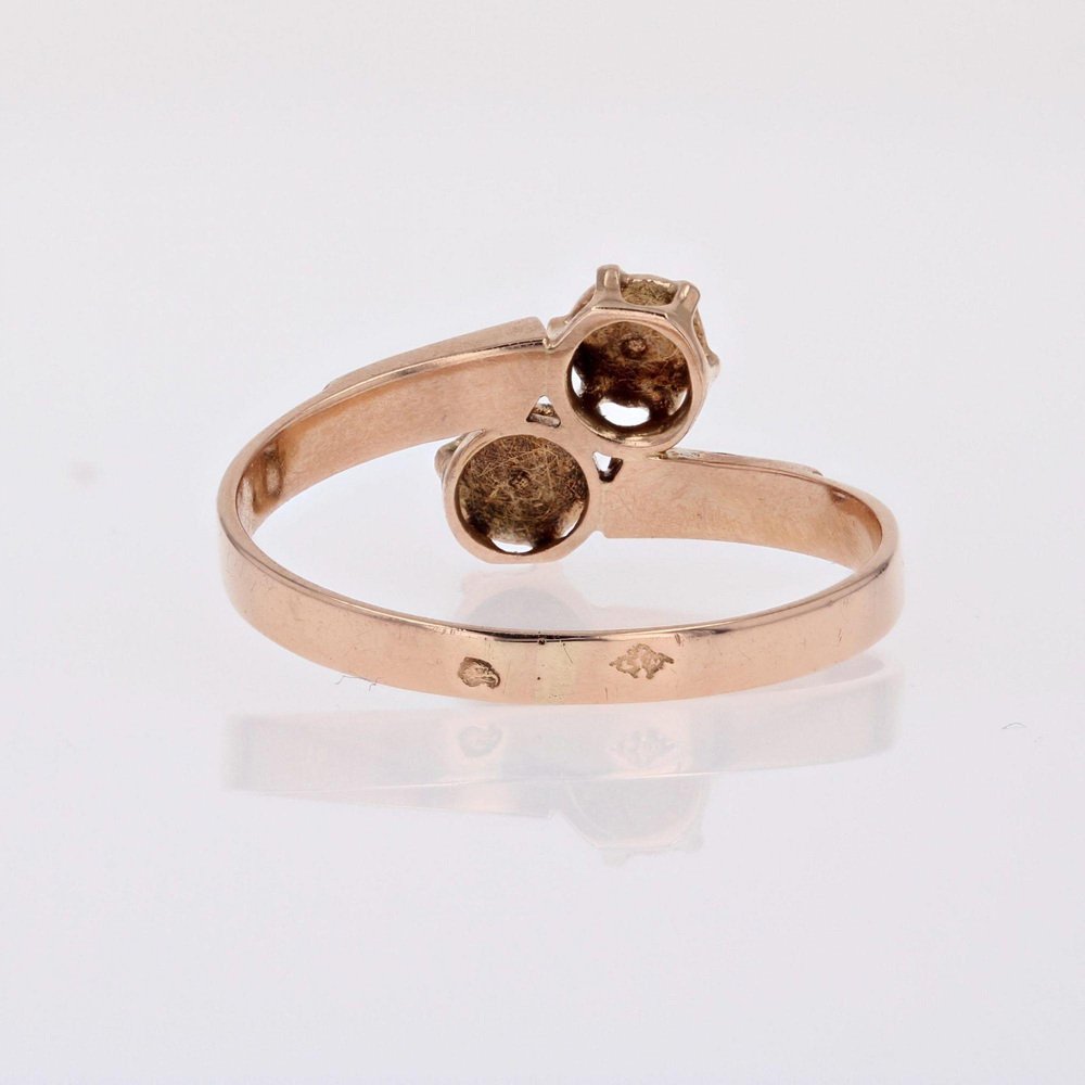 French Fine Pearls 18 Karat Rose Gold You and Me Ring