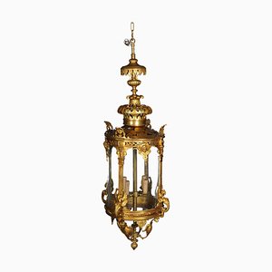 French Fire Bronze & Brass Lantern Hanging Light-FLW-1401737