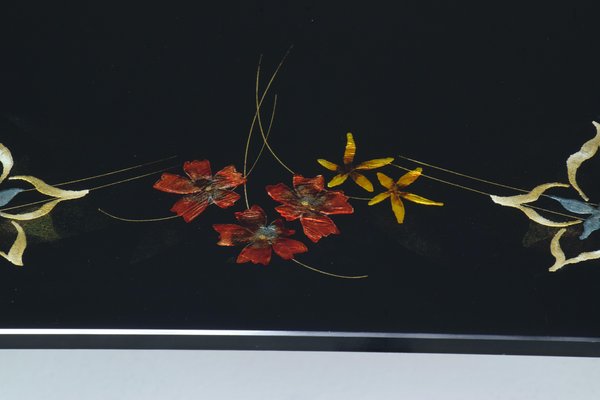 French Floral Hand-Painted Glass Coffee Table, 1970s-GXL-1016714