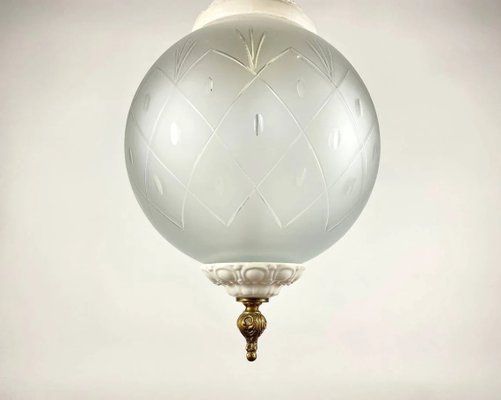 French Frosted Glass and Bronze Porcelain Globe Chandelier, 1960s-GYX-1340826