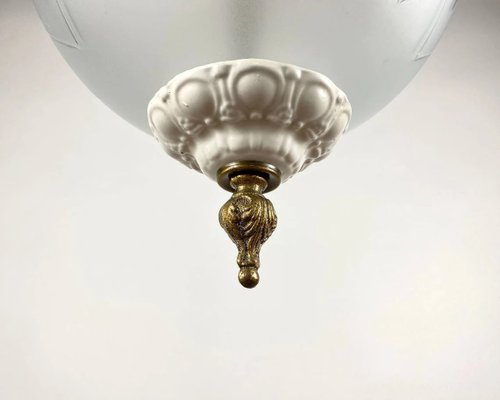 French Frosted Glass and Bronze Porcelain Globe Chandelier, 1960s-GYX-1340826