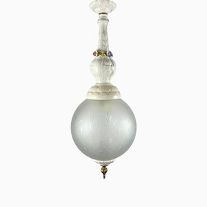 French Frosted Glass and Bronze Porcelain Globe Chandelier, 1960s-GYX-1340826