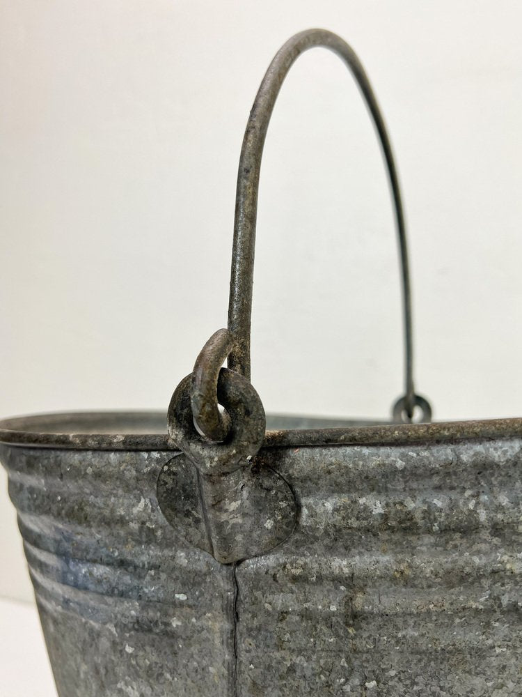 French Galvanised Zinc Coal Basket, 1950s