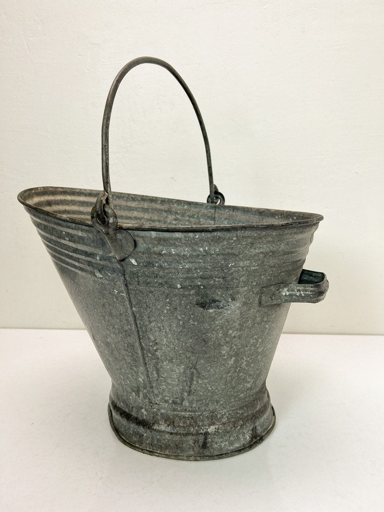 French Galvanised Zinc Coal Basket, 1950s