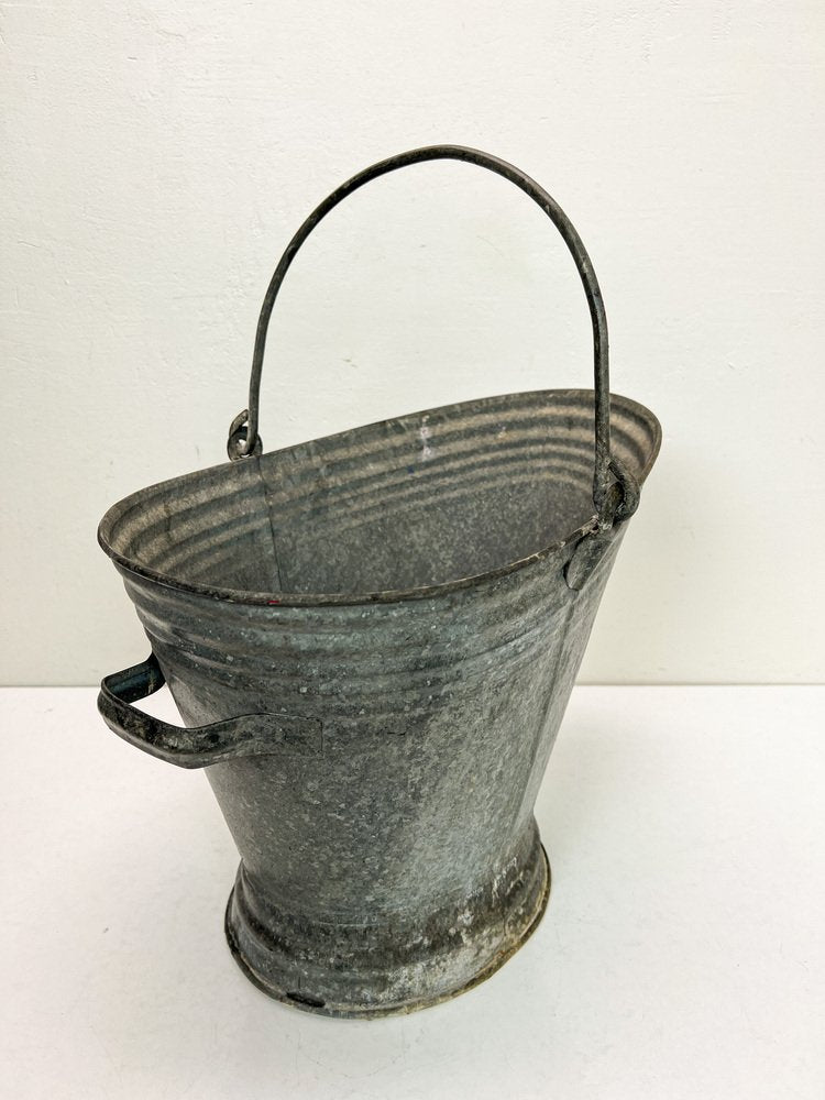 French Galvanised Zinc Coal Basket, 1950s