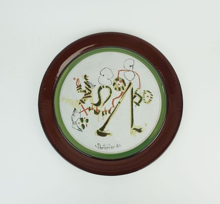 French Gilbert Portanier Ceramic Wall Plate Art Ceramic Signed Portanier 80 Vallauris, 1982-FH-2035661