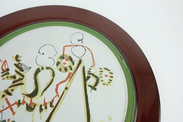 French Gilbert Portanier Ceramic Wall Plate Art Ceramic Signed Portanier 80 Vallauris, 1982-FH-2035661