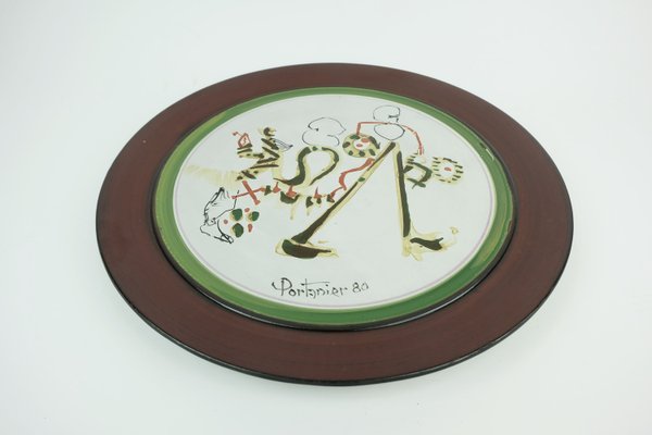 French Gilbert Portanier Ceramic Wall Plate Art Ceramic Signed Portanier 80 Vallauris, 1982-FH-2035661