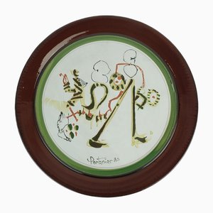 French Gilbert Portanier Ceramic Wall Plate Art Ceramic Signed Portanier 80 Vallauris, 1982-FH-2035661